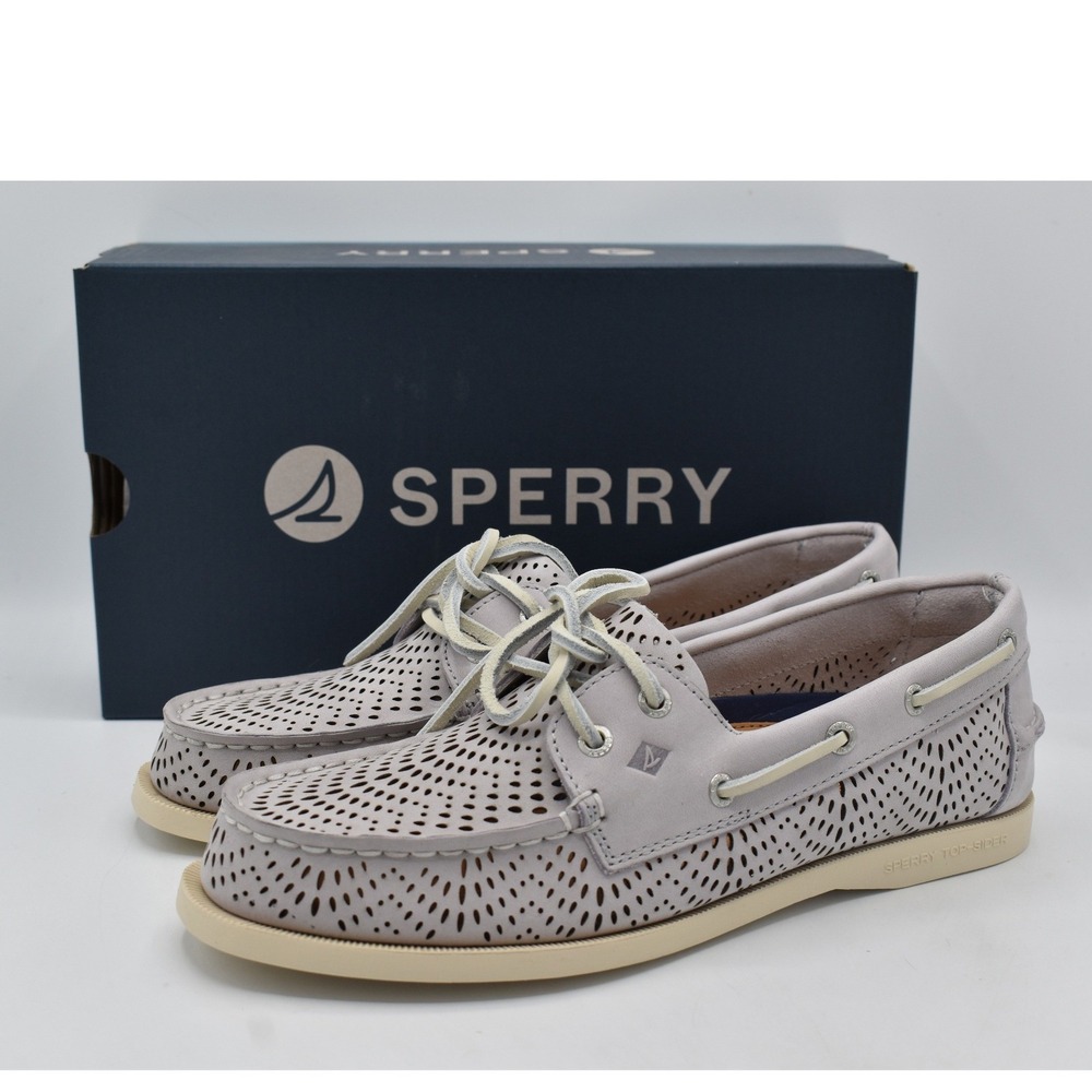 Sperry Women 7.5 Authentic Original 2 Eye Perforated Lilac Grey Nubuck Boat Shoe